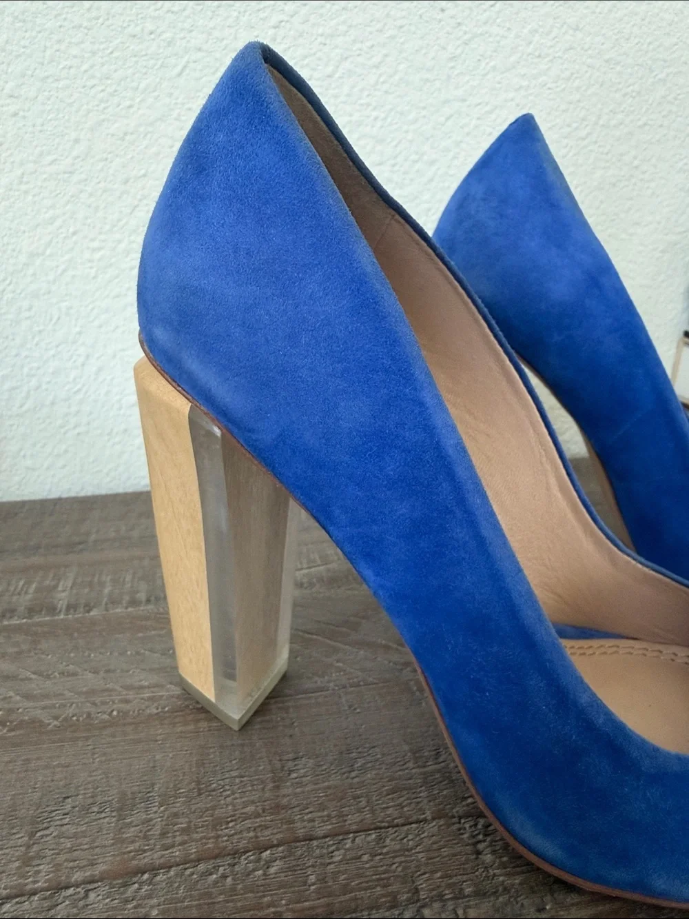 Tory Burch Cobalt Blue Suede Pointed-Toe Pumps with Block Heel
